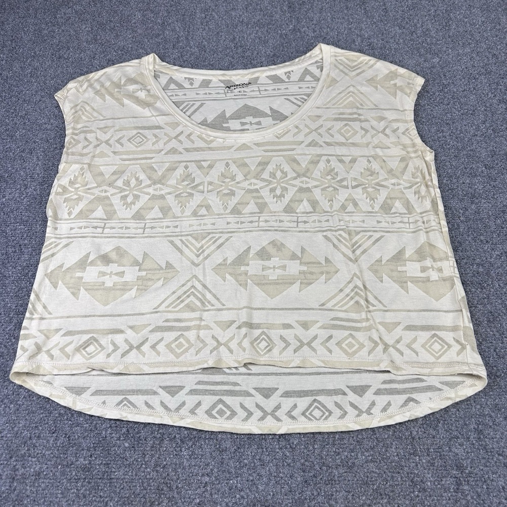 ARIZONA JEAN CO. Super Thin Cream Tee Aztec Print Shirt Top Size Large